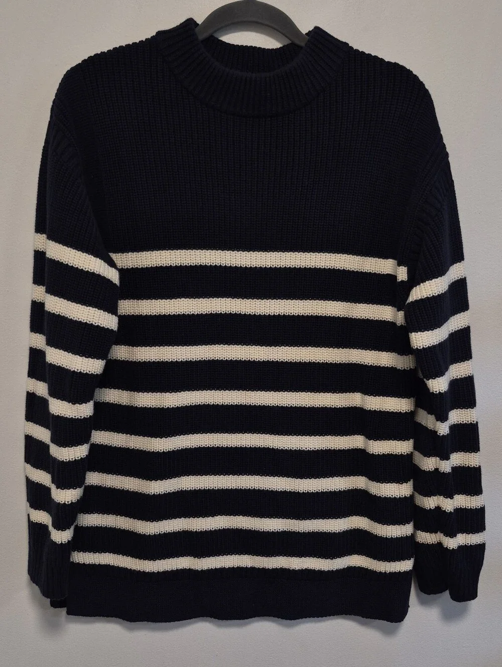 Banana Republic Fisherman Sweater Navy Striped Organic Cotton Men's Sz Small EUC